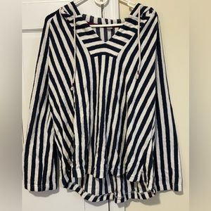 Navy Blue & White Striped Hoodie